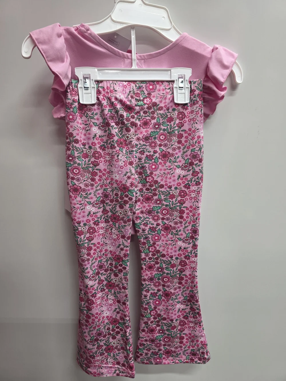 Girls' Pink Ruffle Top & Floral Pants Set With Matching Headband - Picture 2 of 2